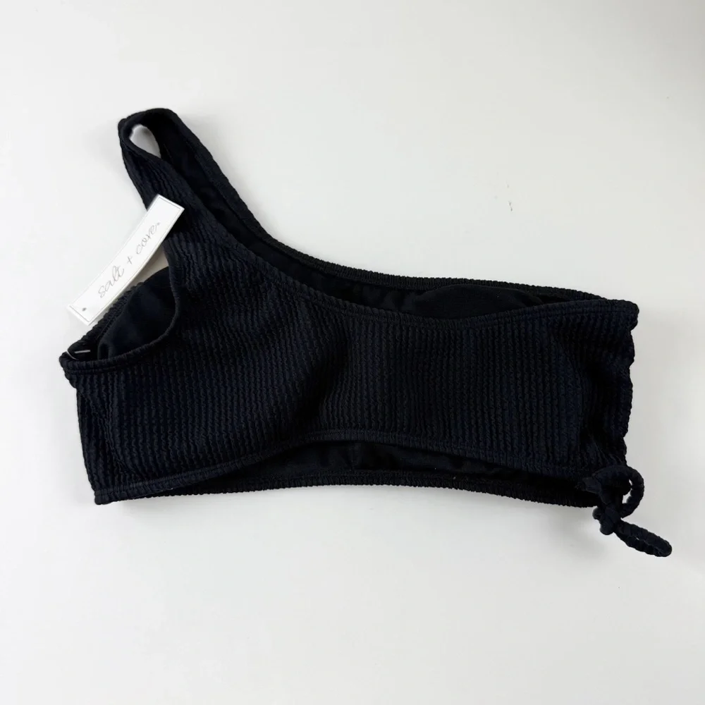 Salt + Cove Bikini Top Juniors Size Large Black Ribbed One Strap Swim NWT